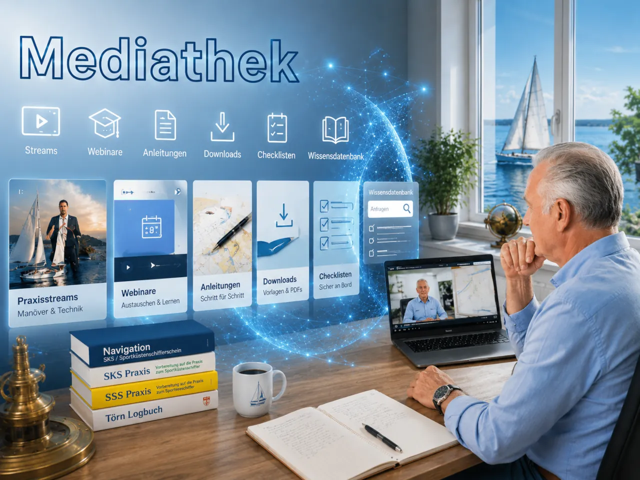 Die Mediathek ist dein Informationszentrum zum Online-Live-Webinar zum Sportbootführerschein